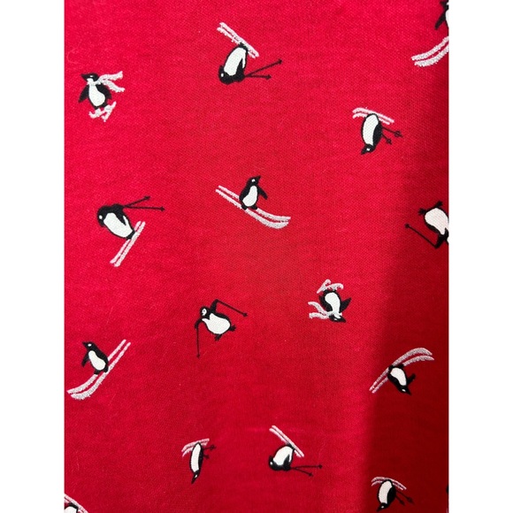 Karen Scott Red Skiing Penguins Printed Cotton Mock-Neck Top - Picture 7 of 9